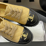 Women's Beige and Black Calfskin Color-Block Quilted Low-Top Derby Shoe| G46874