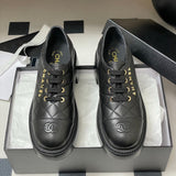 Women's Black Quilted Calfskin Chunky-Soled Lace-Up Loafers/Derbies |G45921
