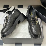 Women's Black Quilted Calfskin Chunky-Soled Lace-Up Loafers/Derbies |G45921