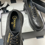Women's Black Quilted Calfskin Chunky-Soled Lace-Up Loafers/Derbies |G45921