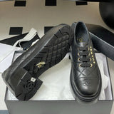 Women's Black Quilted Calfskin Chunky-Soled Lace-Up Loafers/Derbies |G45921