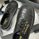 Women's Black Quilted Calfskin Chunky-Soled Lace-Up Loafers/Derbies |G45921