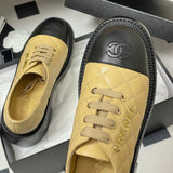 Women's Beige and Black Cowhide or Lambskin Two-Tone Diamond Quilted Lace-Up Derby Shoe |G38446
