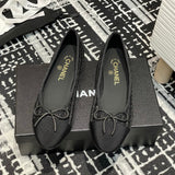Women's Classic Ballet Flats with Sequins on Black Tweed or Mesh Fabric |G02819