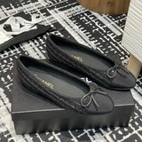 Women's Classic Ballet Flats with Sequins on Black Tweed or Mesh Fabric |G02819