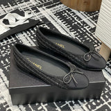 Women's Classic Ballet Flats with Sequins on Black Tweed or Mesh Fabric |G02819