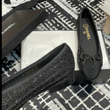 Women's Classic Ballet Flats with Sequins on Black Tweed or Mesh Fabric |G02819