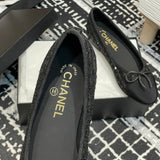 Women's Classic Ballet Flats with Sequins on Black Tweed or Mesh Fabric |G02819