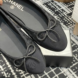Women's Classic Ballet Flats with Sequins on Black Tweed or Mesh Fabric |G02819