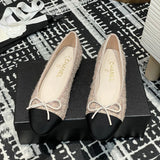 Women's Color-Blocked Ballet Flats Pink Sequined Tweed G02819