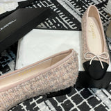 Women's Color-Blocked Ballet Flats Pink Sequined Tweed G02819