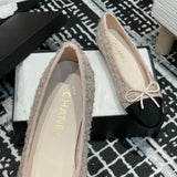 Women's Color-Blocked Ballet Flats Pink Sequined Tweed G02819