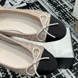 Women's Color-Blocked Ballet Flats Pink Sequined Tweed G02819