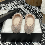 Women's Color-Blocked Ballet Flats Pink Sequined Tweed G02819