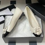Women's Off-White Camellia Soft Lambskin or Cowhide Flat Ballet Flats |G45494
