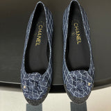 Women's Spring/Summer 2025 Collection Navy Blue and Dark Gray Diamond-Quilted Denim Ballet Flats |G26250