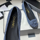 Women's Spring/Summer 2025 Collection Navy Blue and Dark Gray Diamond-Quilted Denim Ballet Flats |G26250