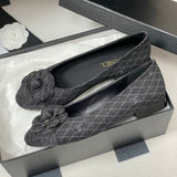 Women's Camellia Quilted Tweed Ballet Flats in Dark Grey Tweed| G39400