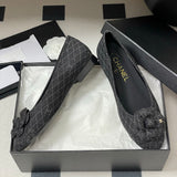 Women's Camellia Quilted Tweed Ballet Flats in Dark Grey Tweed| G39400