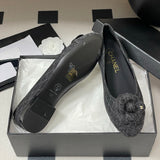 Women's Camellia Quilted Tweed Ballet Flats in Dark Grey Tweed| G39400