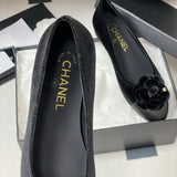 Women's Black Velvet or Suede Camellia with Double C Logo Velvet Ballet Flats| G45969