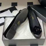 Women's Black Velvet or Suede Camellia with Double C Logo Velvet Ballet Flats| G45969