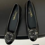 Women's Black Lambskin or Calfskin Camellia Series Mid-Heel Pumps |G31665