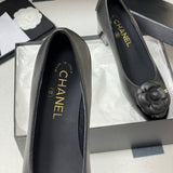 Women's Black Lambskin or Calfskin Camellia Series Mid-Heel Pumps |G31665