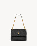 Niki Medium Chain Shoulder Bag in Black Vintage Leather |6331840EN071000