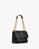 Niki Medium Chain Shoulder Bag in Black Vintage Leather |6331840EN071000