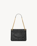 Niki Medium Chain Shoulder Bag in Black Vintage Leather |6331840EN071000