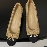Women's Beige Lambskin Chain Bow Mid-Heel Pumps G46663