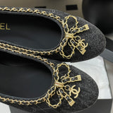 Women's Ballet Flats in Black Sheepskin and Patent Calfskin |G46663