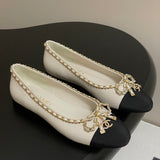 Women's Light Apricot & Black Chain Bow Ballet Flats G02819