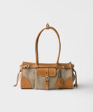 Beige Medium Linen and Leather Handbag| 1BA426_P0E_F032T_V_OTM