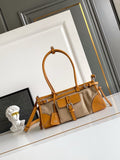 Beige Medium Linen and Leather Handbag| 1BA426_P0E_F032T_V_OTM