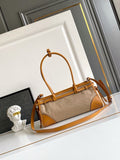 Beige Medium Linen and Leather Handbag| 1BA426_P0E_F032T_V_OTM
