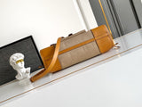 Beige Medium Linen and Leather Handbag| 1BA426_P0E_F032T_V_OTM