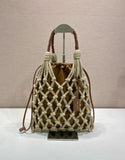 Brown Medium-Sized Cotton Macramé Woven Bag |1BC111_2DI2_F04HU_V_OOR