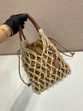 Brown Medium-Sized Cotton Macramé Woven Bag |1BC111_2DI2_F04HU_V_OOR
