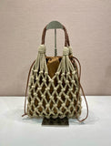 Brown Medium-Sized Cotton Macramé Woven Bag |1BC111_2DI2_F04HU_V_OOR