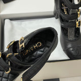 Women's Three-Buckle/Three-Strap Black Lambskin Chunky-Heel Mary Jane Shoes |G47256 X01000 94305