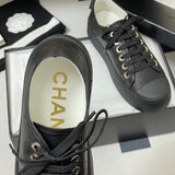 Women's Classic Double C Logo Black Printed Lambskin Sneakers| G46368 B19815 NAFDD