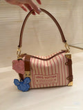 Striped Print Canvas Side Trunk MM Handbag|M28469