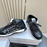 Women's First High-Top Sneakers in Black Cowhide Leather and Mesh| KCK386SNJ_S900