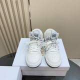 Women's First Series High-Top Sneakers in White Calfskin and Technical Mesh| KCK431CTF_S10W