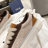 Men's B33 Low-Top Sneakers in Brown and Cream Oblique Jacquard Fabric with Brown and Cognac Suede Accents | 3SN303ZWN_H781