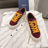 Men's B33 Spin Low-Top Sneakers Beige Oblique Jacquard Fabric with Burgundy Suede| 3SN303ZWN H411