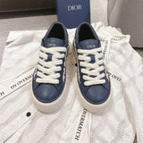 B33 Men's Sneakers Navy Blue Smooth Cowhide Leather with Beige Oblique Embossed Stitching |3SN303ZYQ_H561