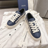 B33 Men's Sneakers Navy Blue Smooth Cowhide Leather with Beige Oblique Embossed Stitching |3SN303ZYQ_H561